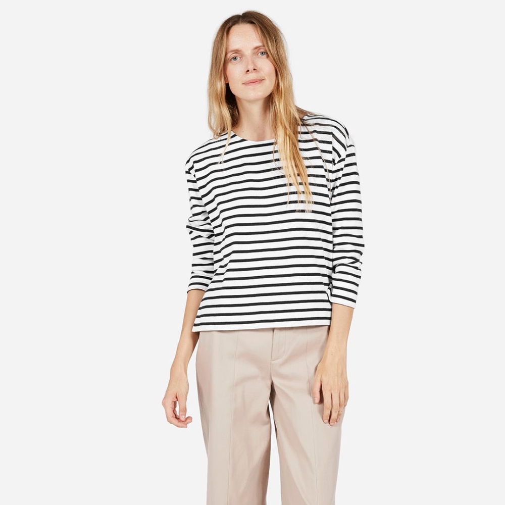 Everlane Stripe boatneck 3/4 sleeve